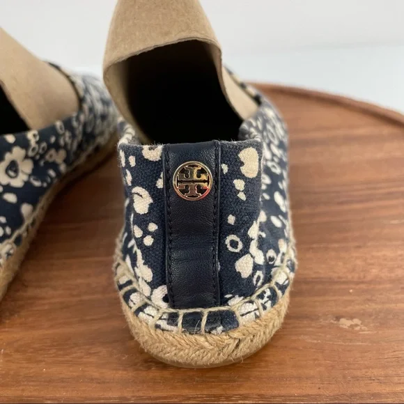 Tory Burch Risa Navy Blue Floral Print Espadrilles Shoes size 8 - Picture 8 of 14